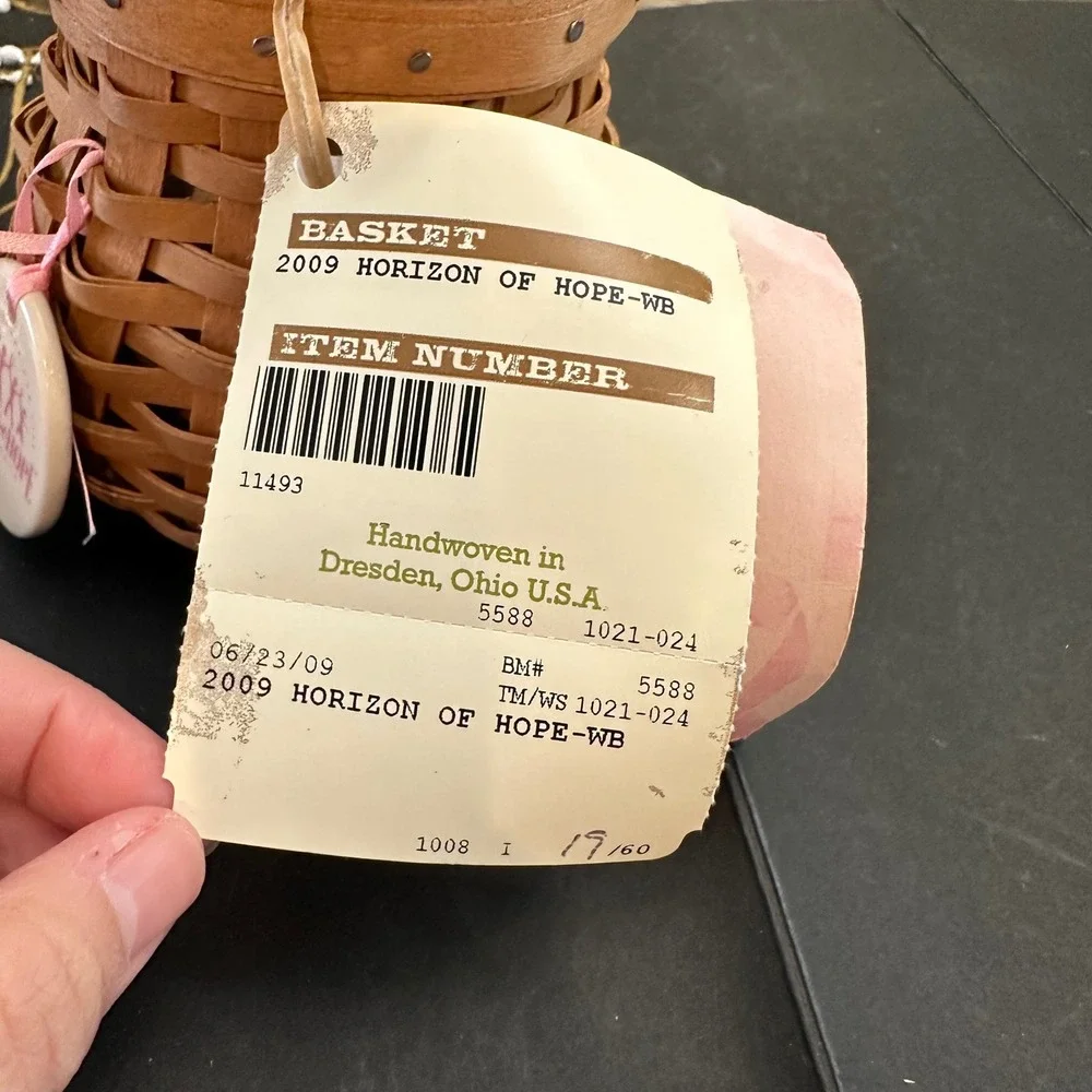 Longaberger Horizon of Hope Jar Basket w Wood‎ Lid Metal Topper 2009 ACS